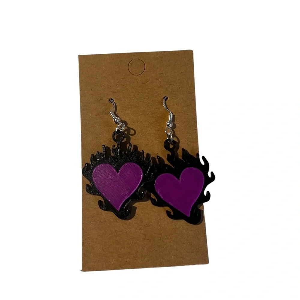 Flaming heart earring set!! Handmade by my husband on sterling silver hooks .925 - Picture 3 of 6